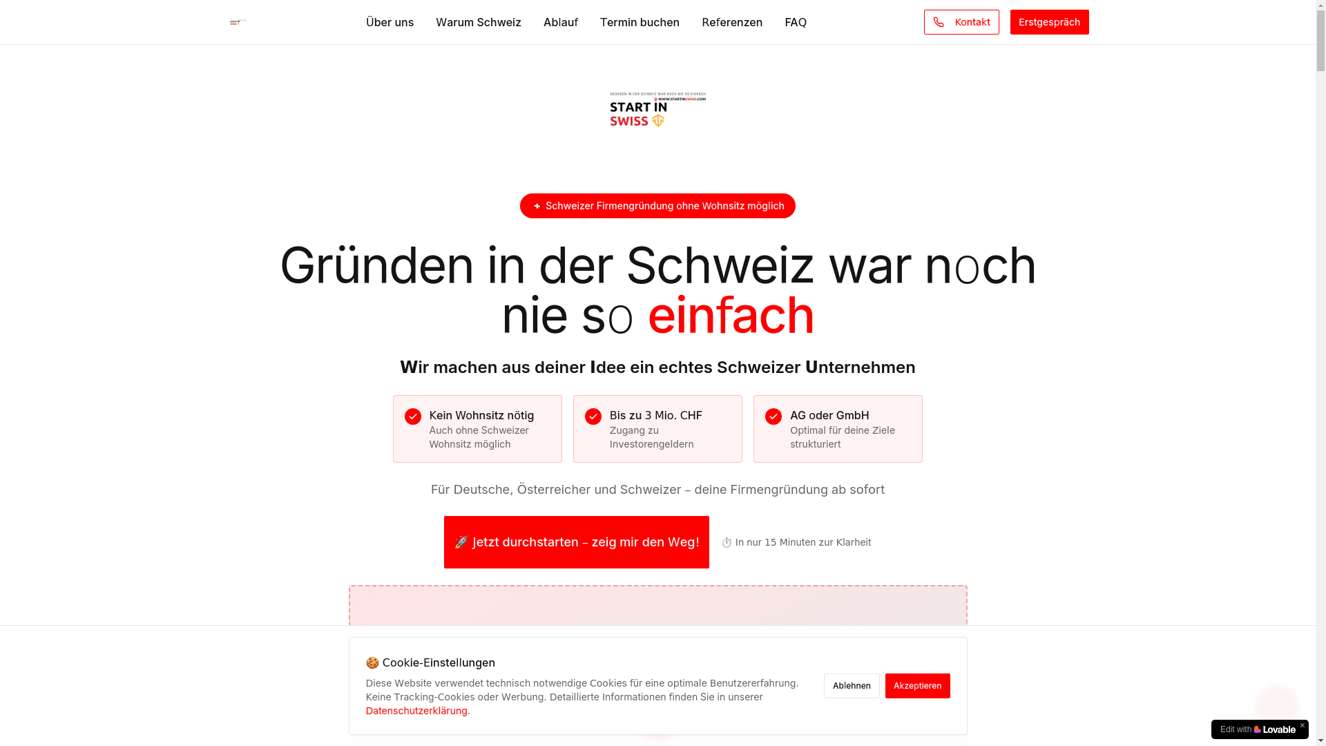 website screenshot of https://startinswiss.de/