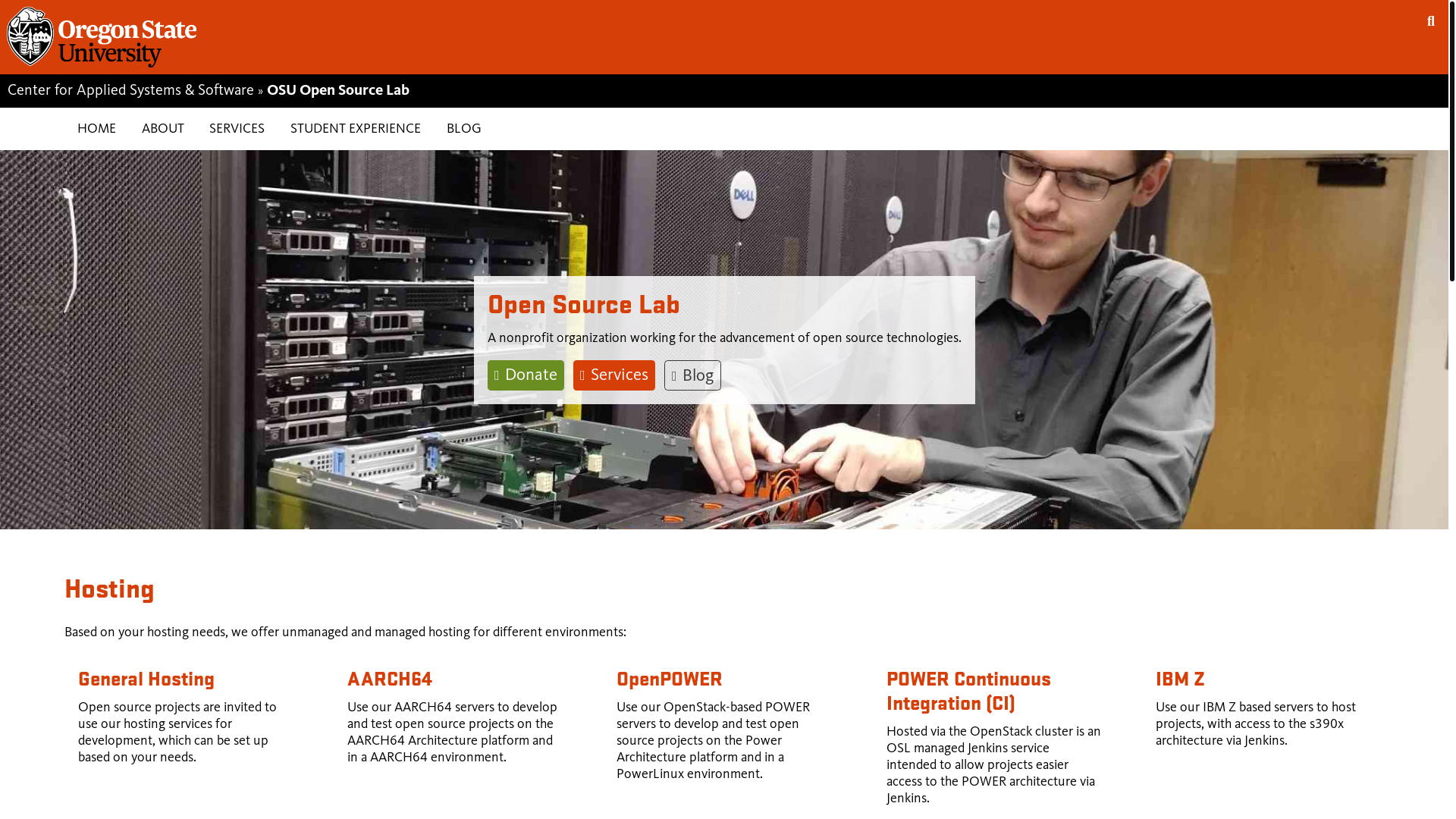 website screenshot of https://osuosl.org
