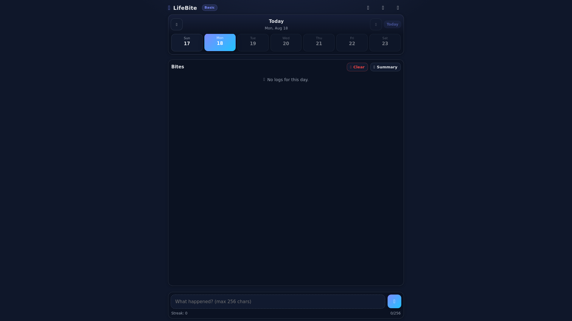 website screenshot of https://lifebite.app/