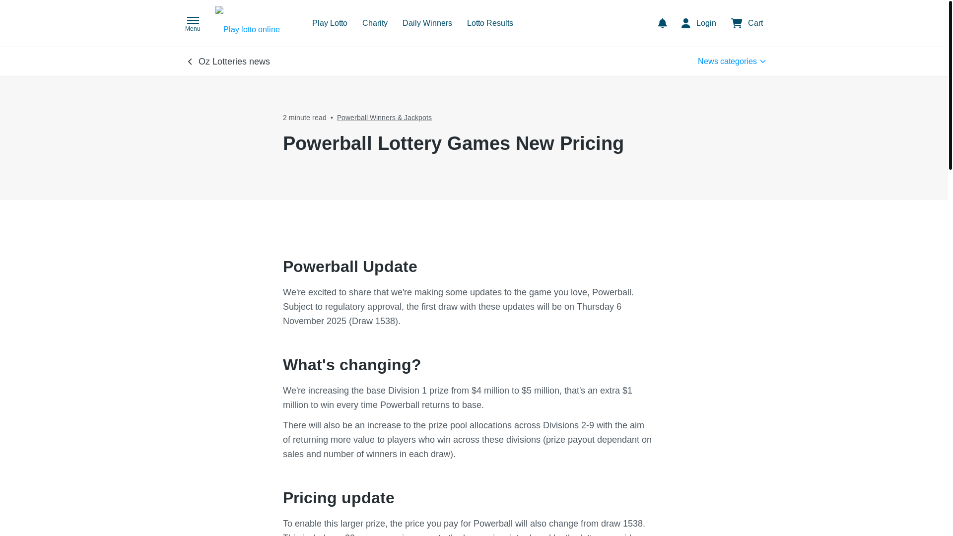 website screenshot of https://www.ozlotteries.com/blog/powerball-lottery-game-new-pricing-announcement