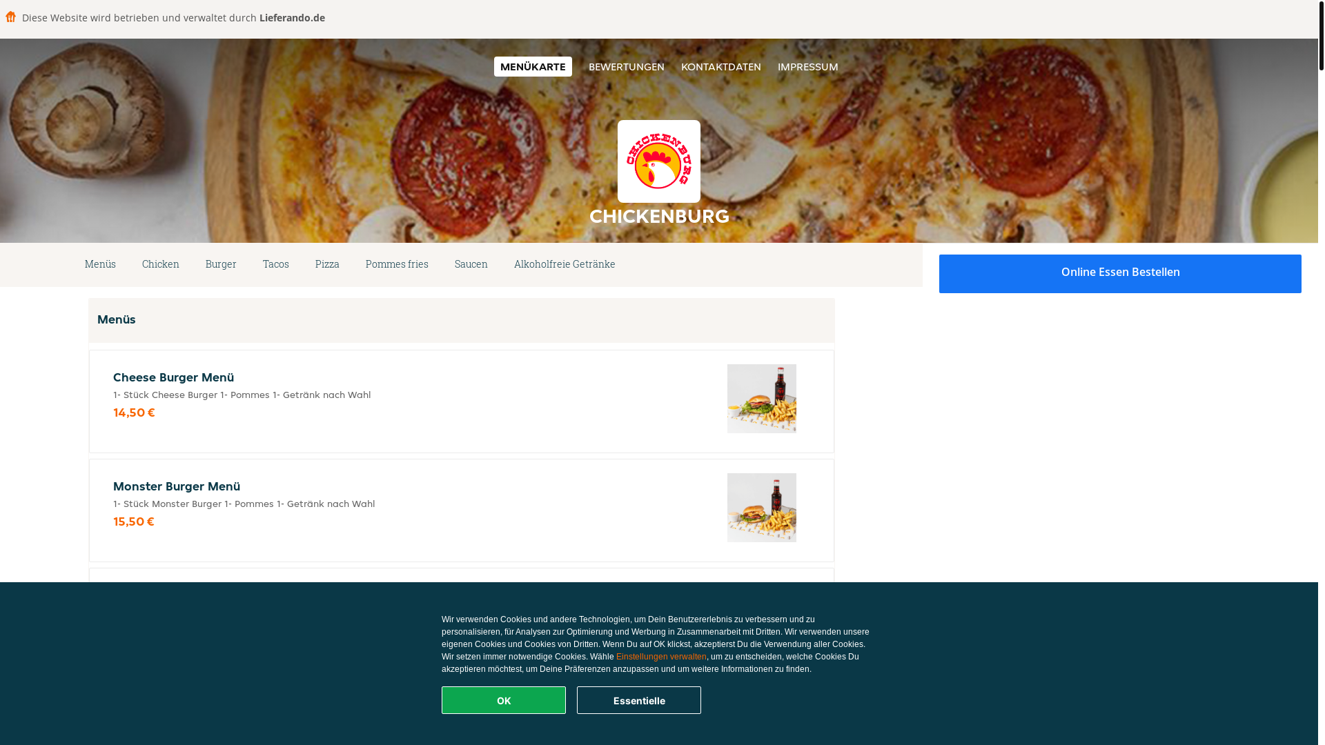 website screenshot of https://chickenburg-gelsenkirchen.de/