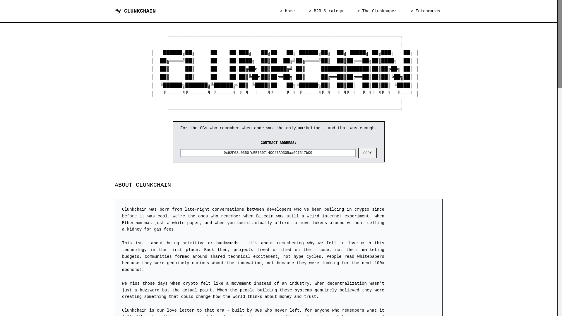 website screenshot of https://clunkchain.org/