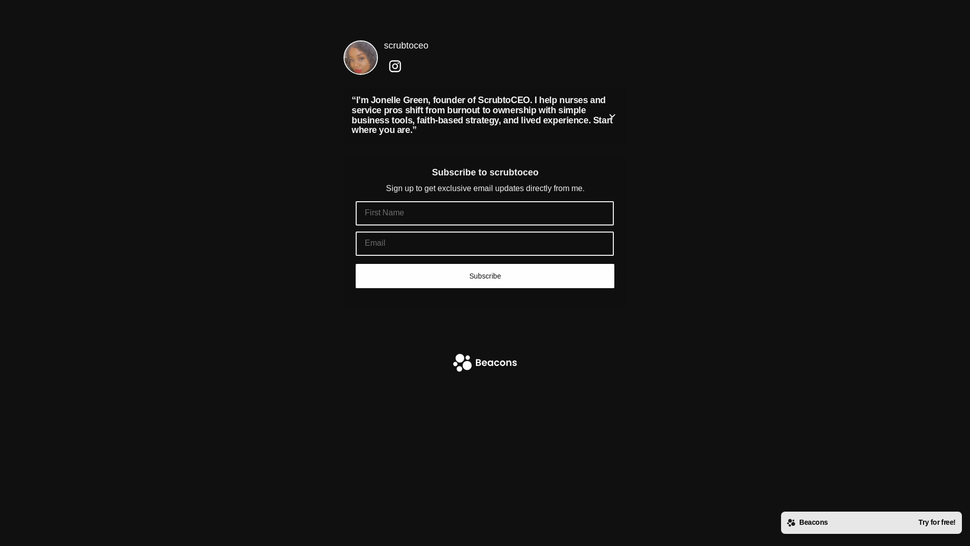 website screenshot of https://scrubtoceo.com/