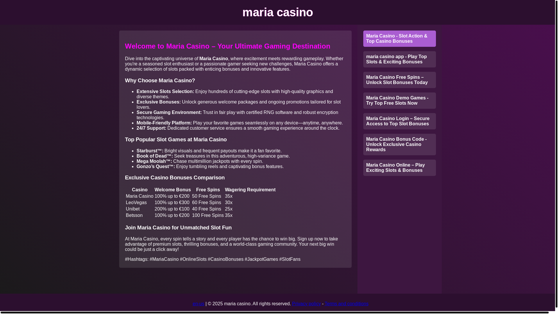 website screenshot of https://play-mariacasino.net/