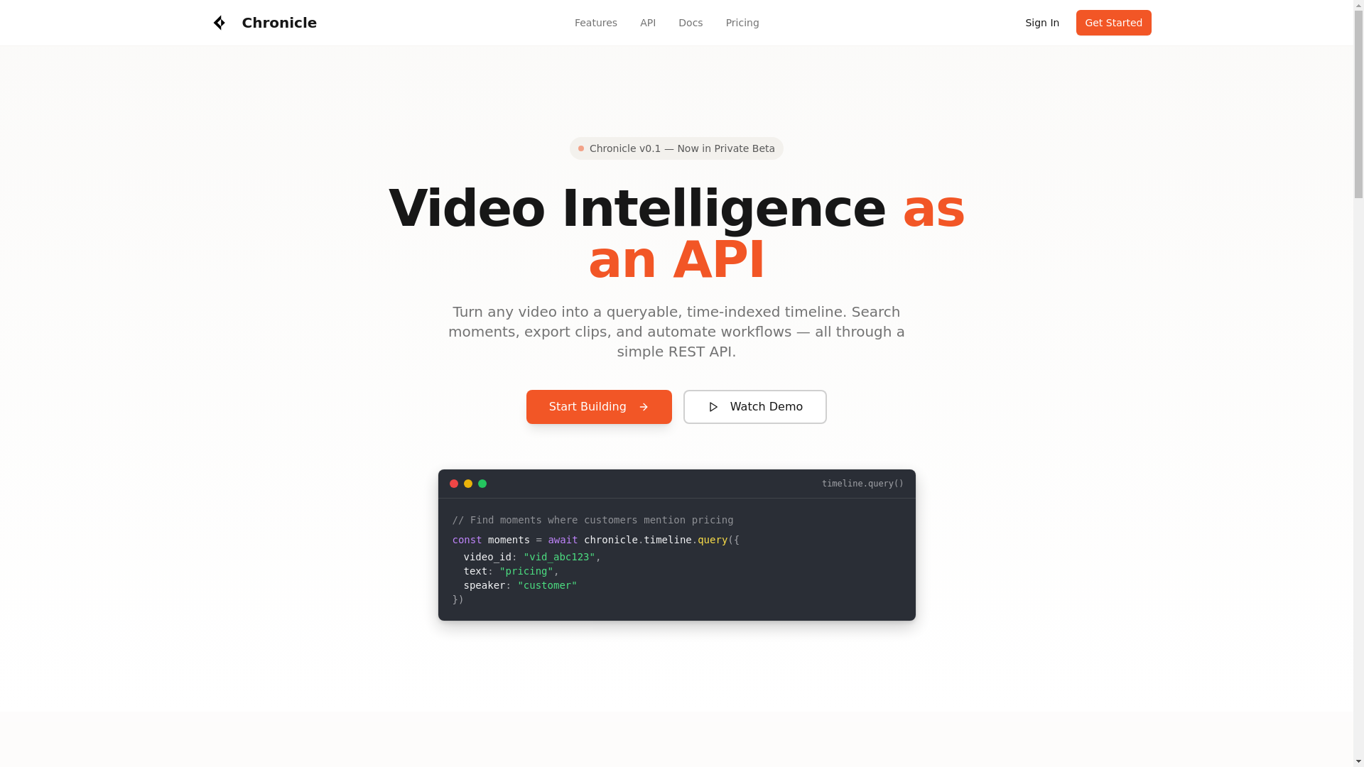 website screenshot of https://chronicleinfra.dev/