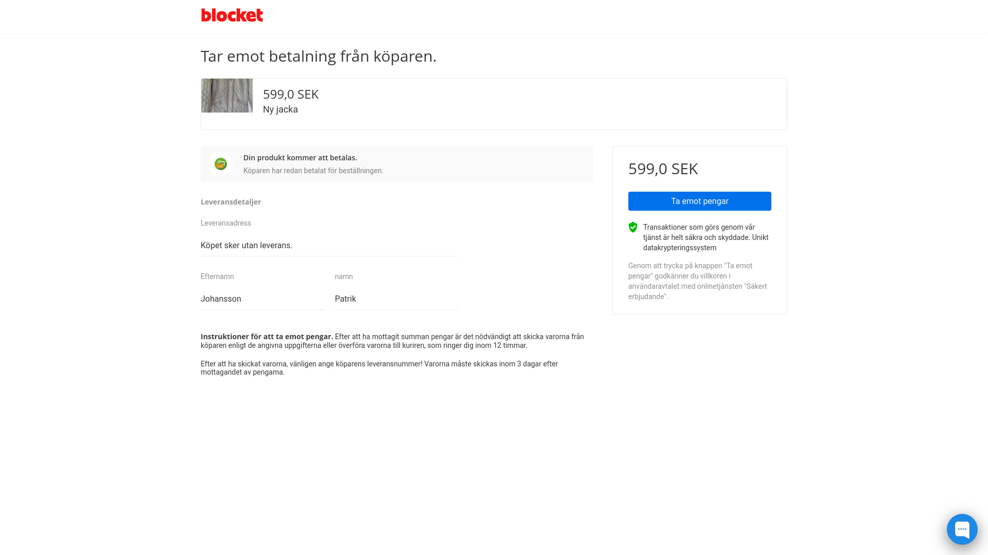 website screenshot of https://blocket.aqvqe.sbs/order/8nHHmq8gAl5C/