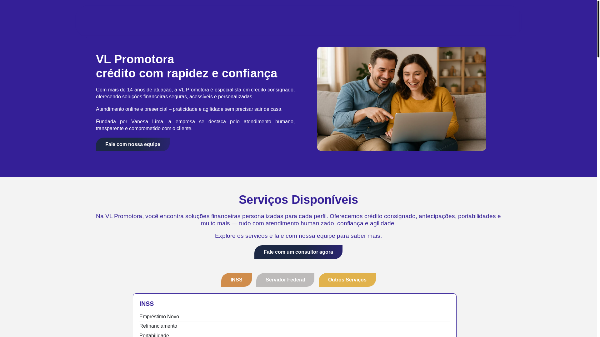 website screenshot of https://vlpromotoradecredito.com.br/