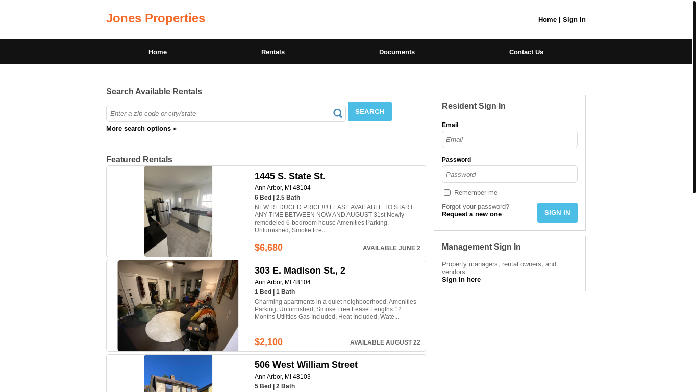 website screenshot of https://noplacelikejones.managebuilding.com/