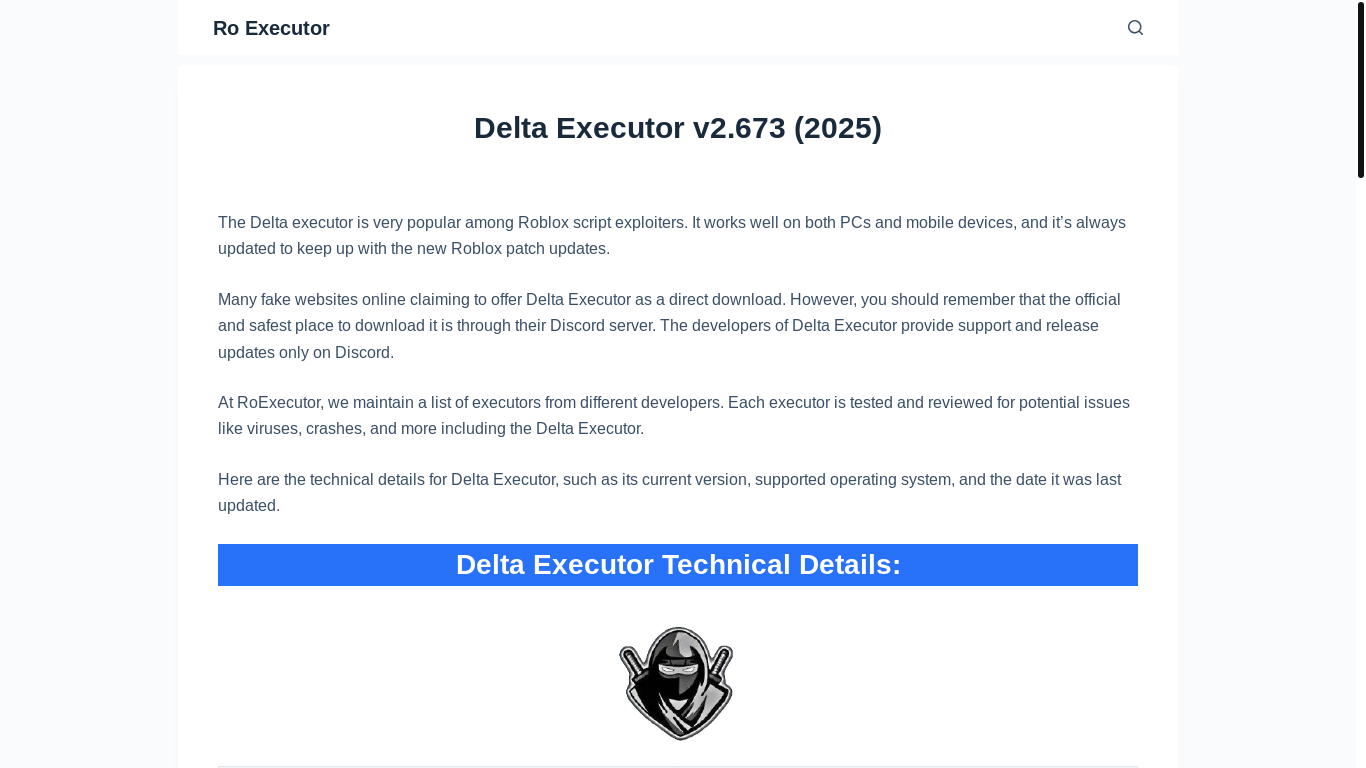 website screenshot of https://roexecutor.com/delta-executor/