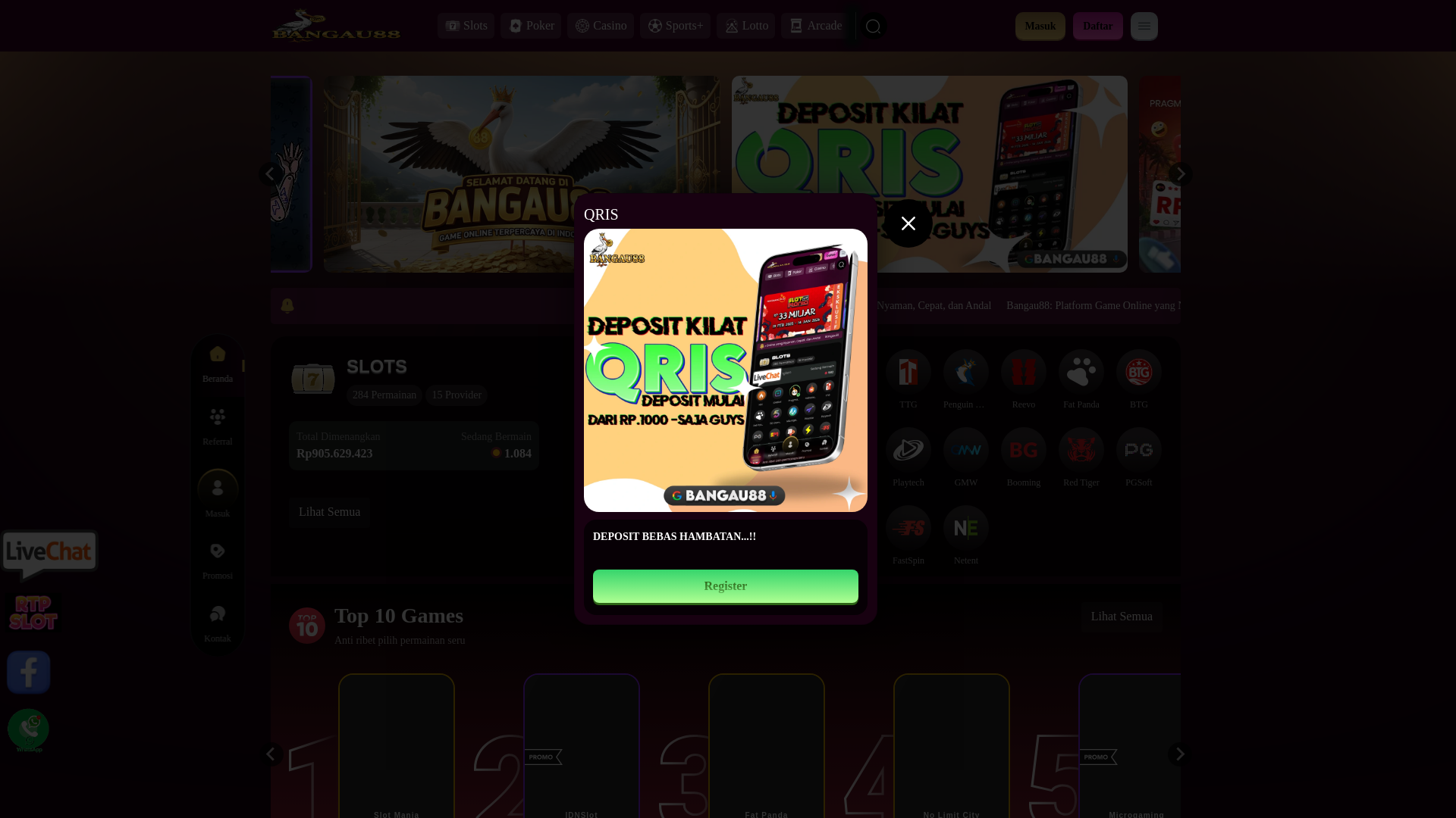 website screenshot of https://bangau88menang.org/