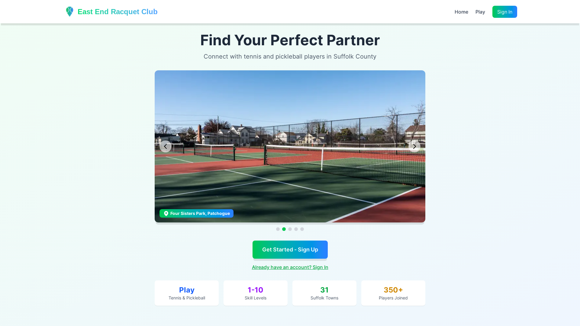 website screenshot of https://eastendracquet.com/