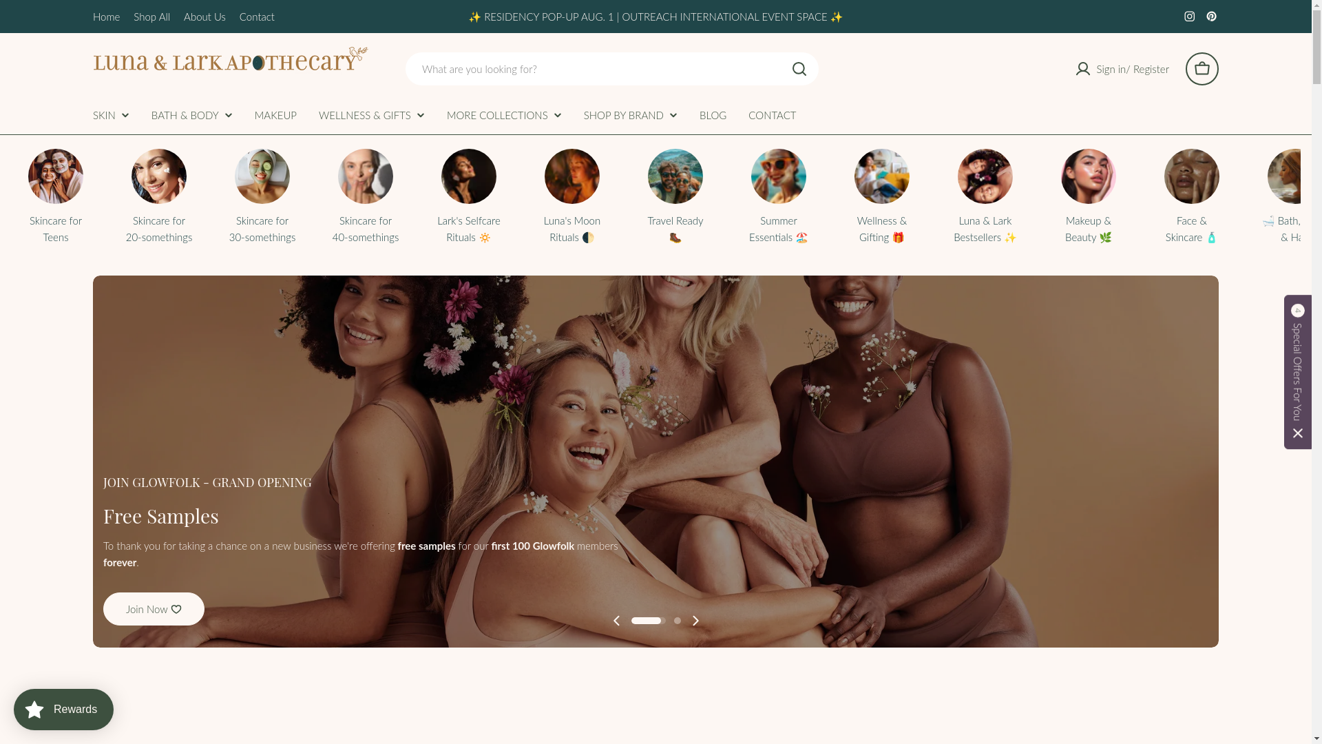 website screenshot of https://lunalarkskin.com/