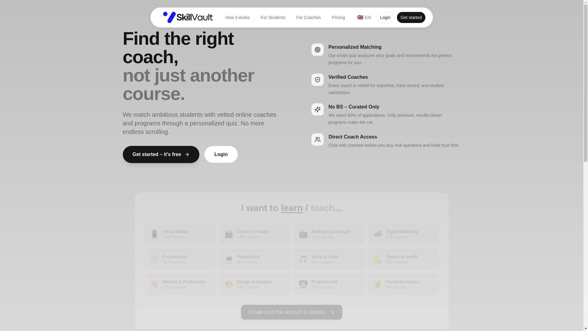 website screenshot of https://skillvault.ai/