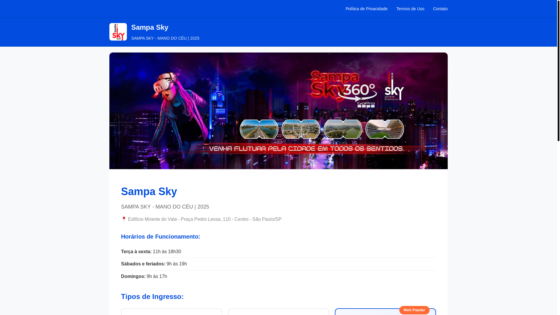 website screenshot of https://ingressoskysampa.com/
