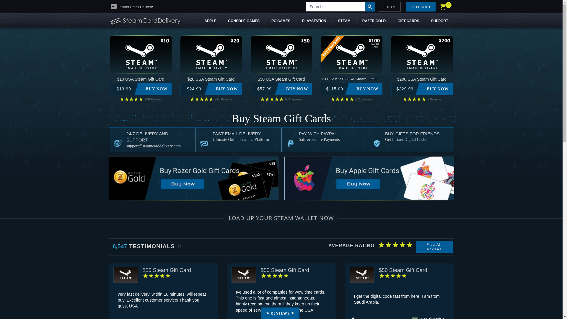 website screenshot of https://steamcarddelivery.com/