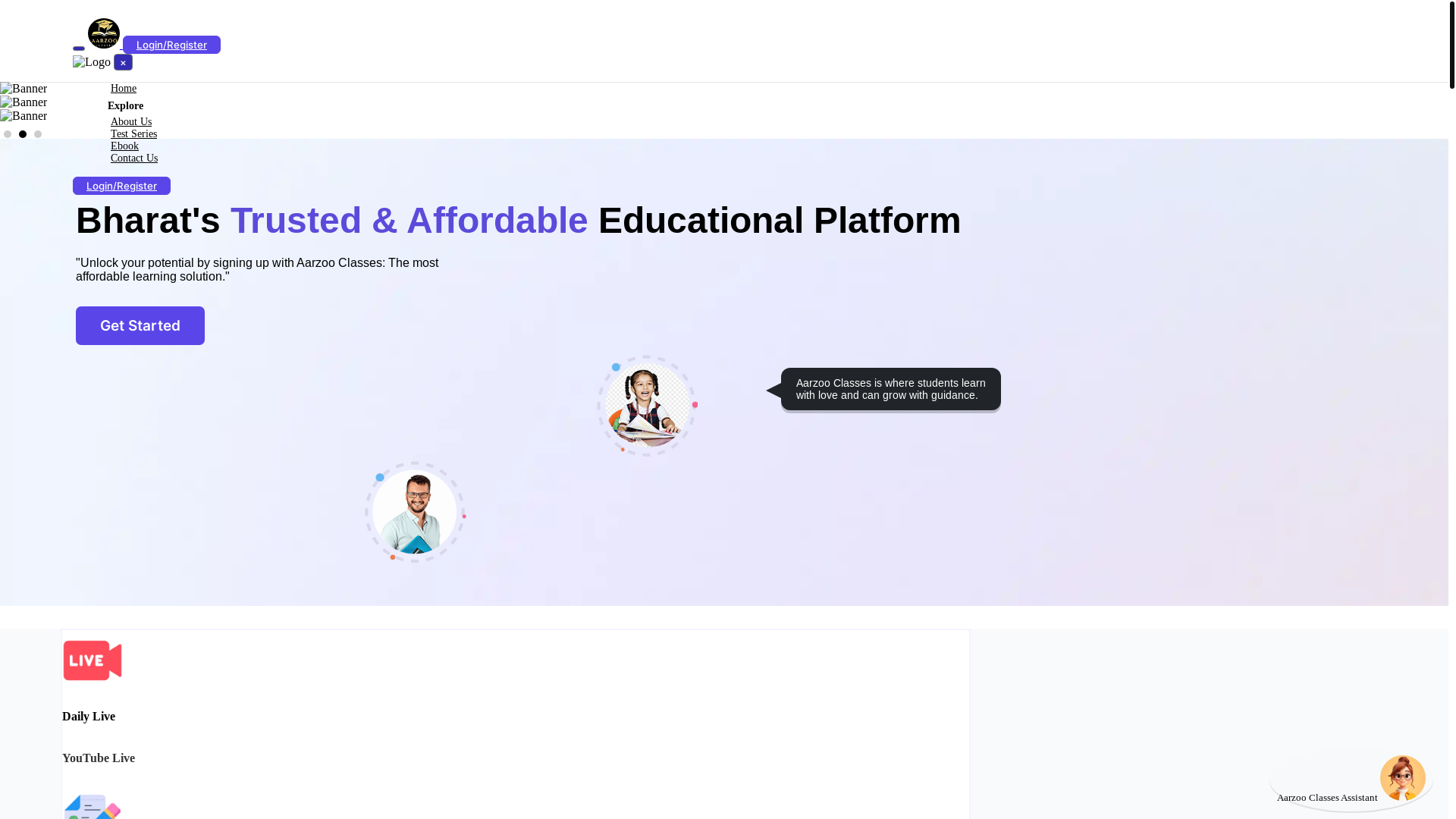website screenshot of https://aarzooclasses.in/