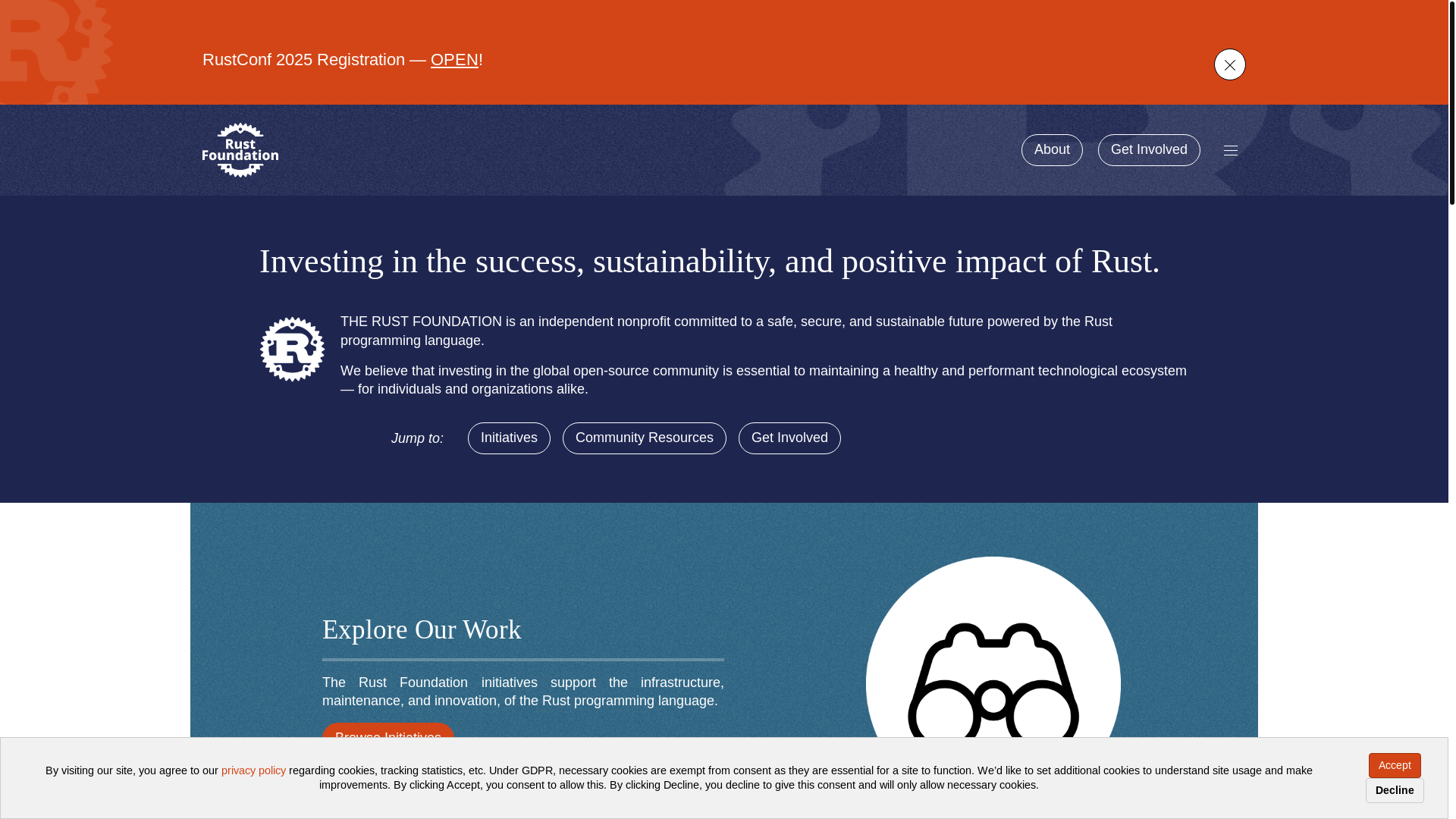 website screenshot of https://rustfoundation.org/