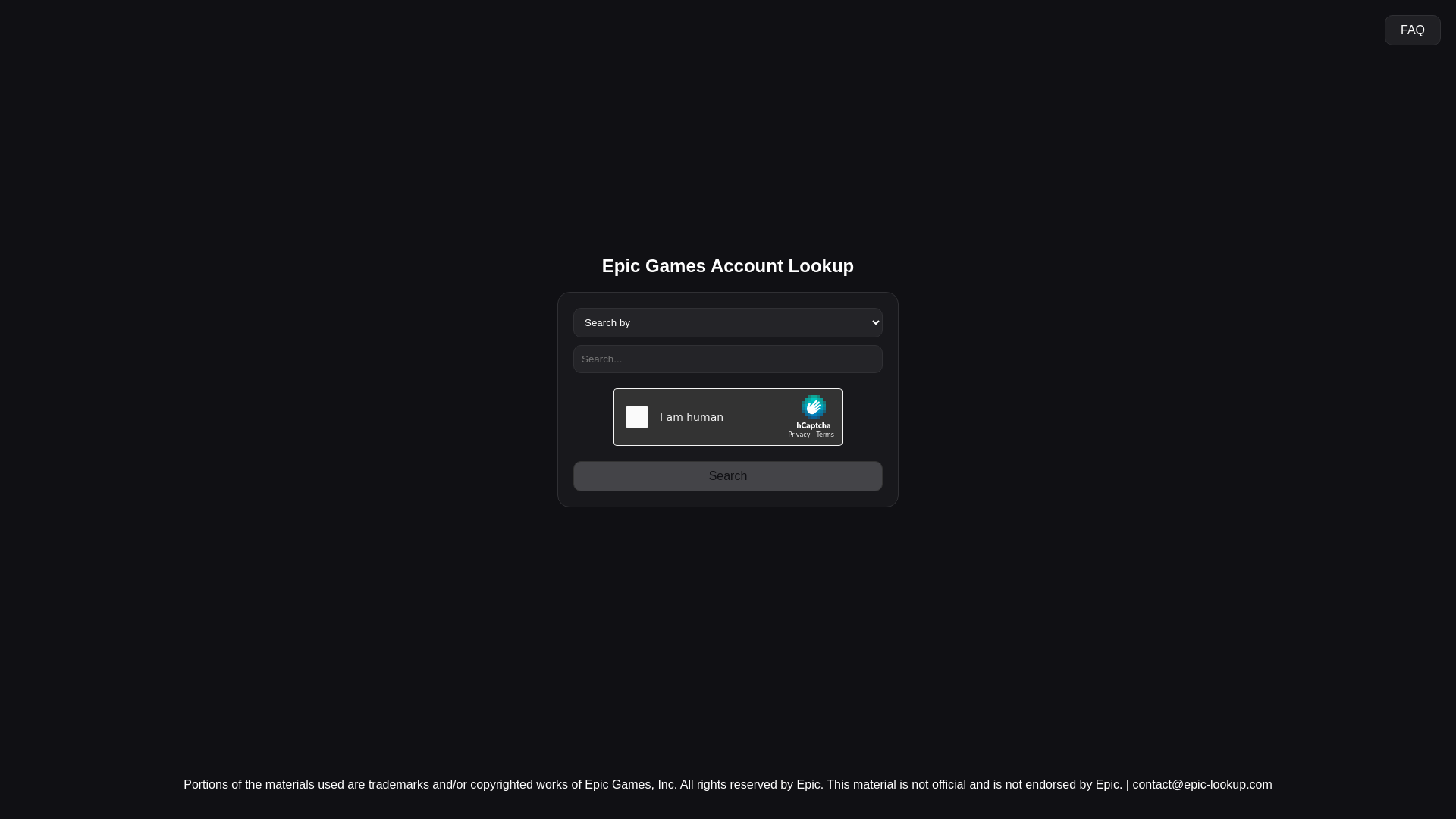 website screenshot of https://epic-lookup.com/