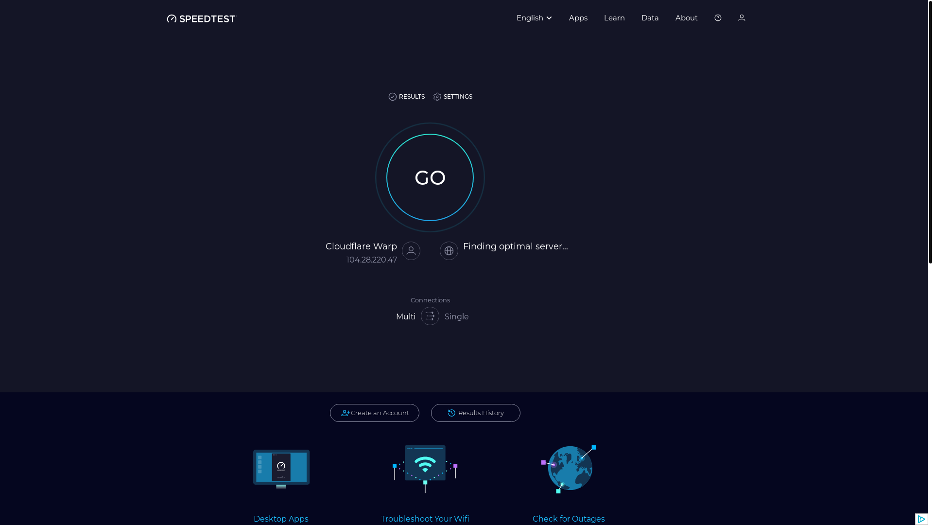 website screenshot of https://speedtest.net/