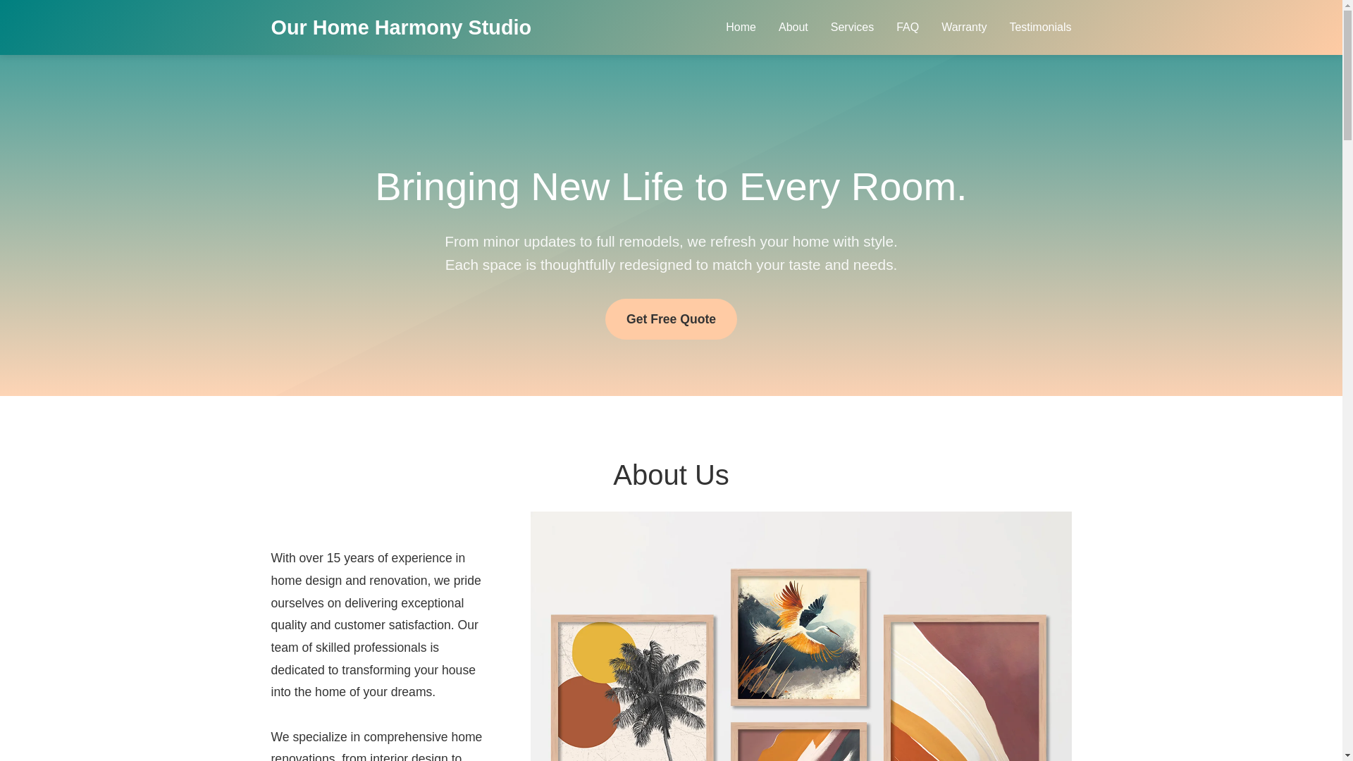 website screenshot of https://ourhomeharmonystudio.com/