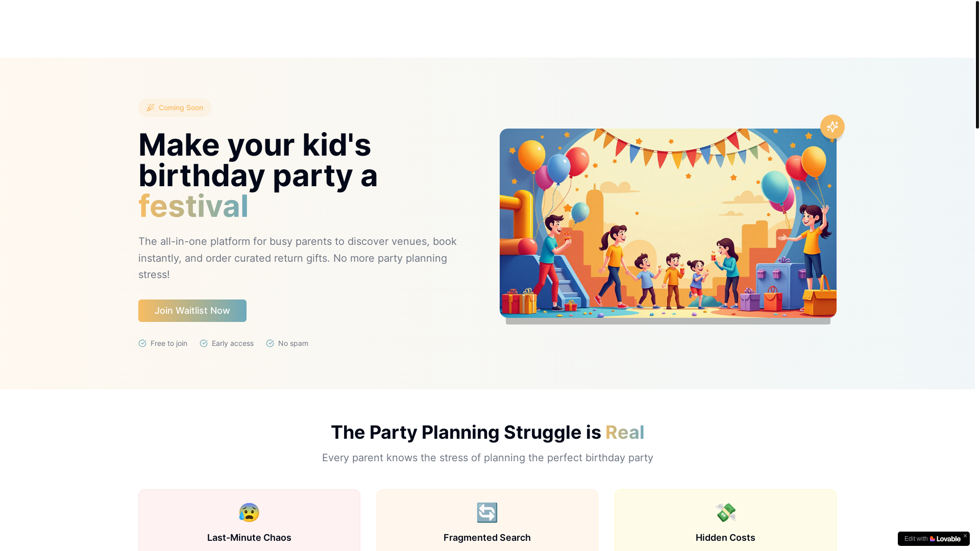 website screenshot of https://festapartyplanners.com/