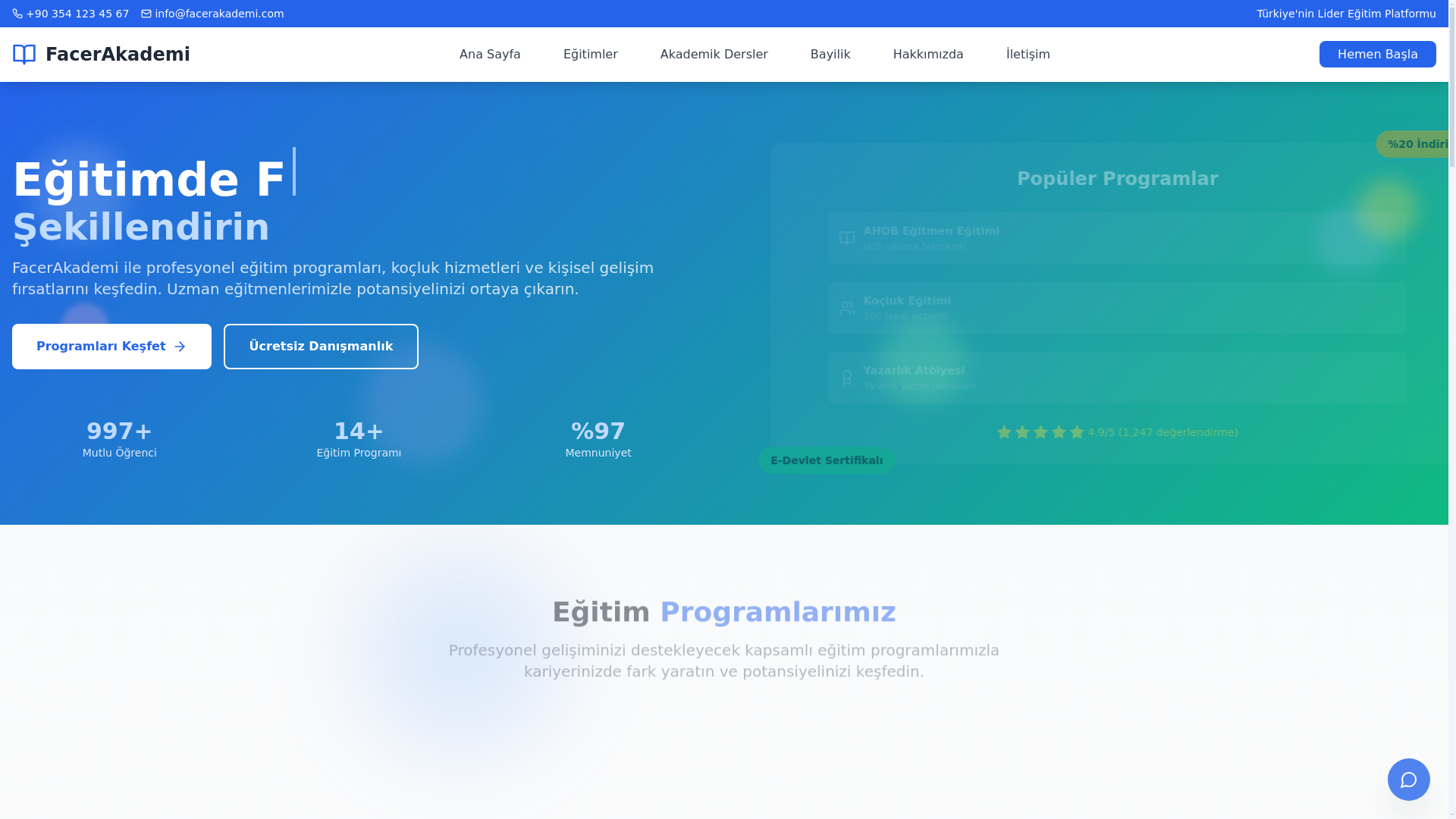 website screenshot of https://facerakademi.com/