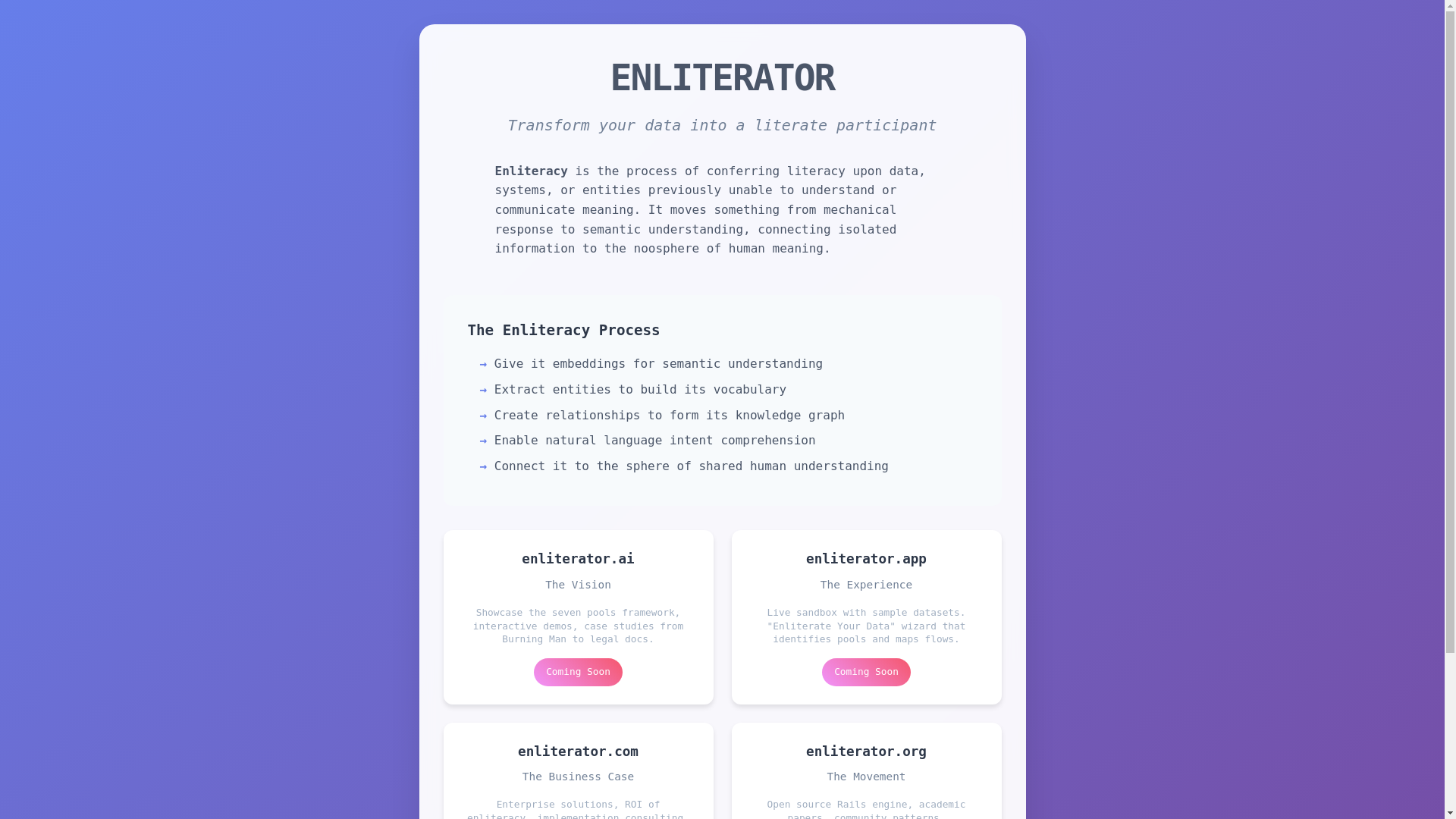 website screenshot of https://enliterator.app/