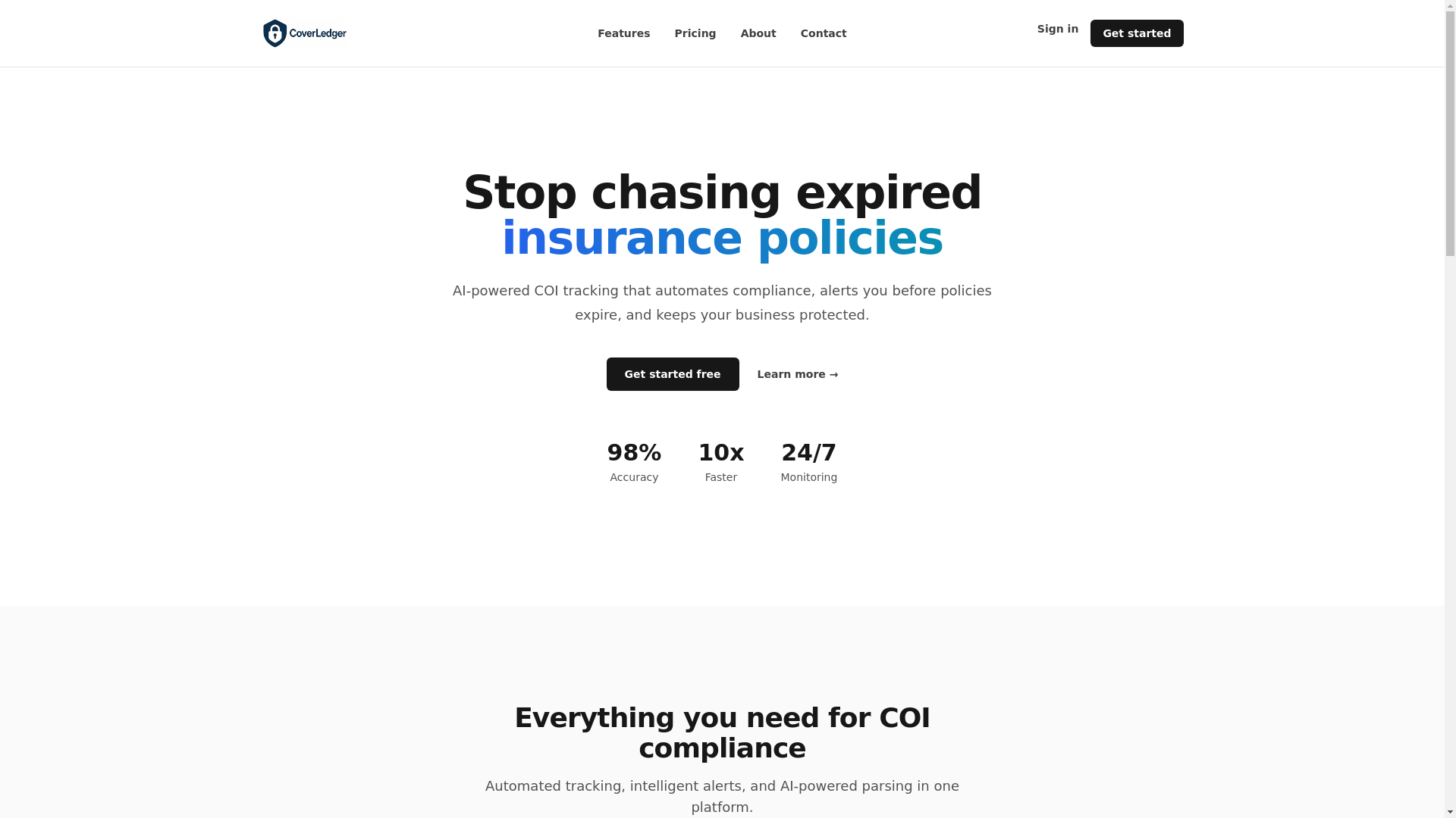 website screenshot of https://coverledger.net/