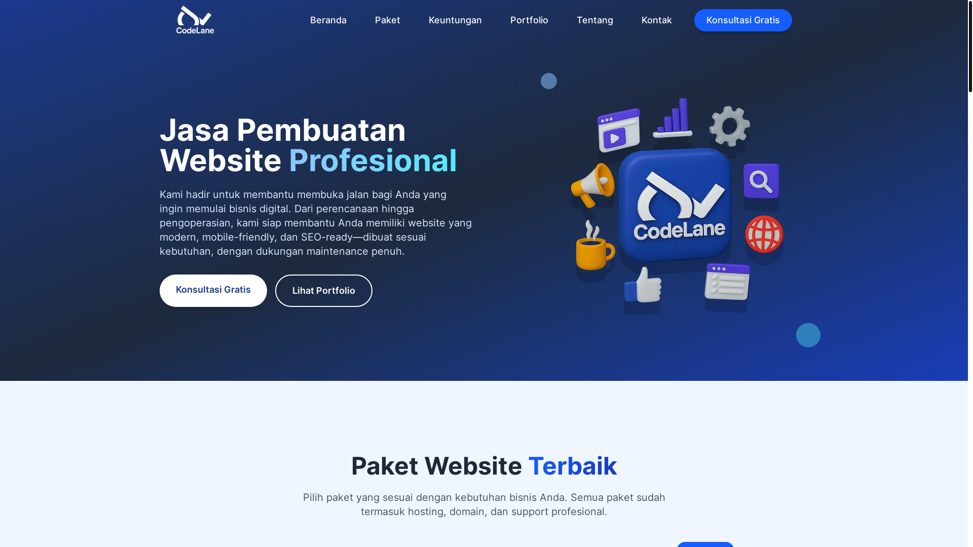website screenshot of https://codelane.id/
