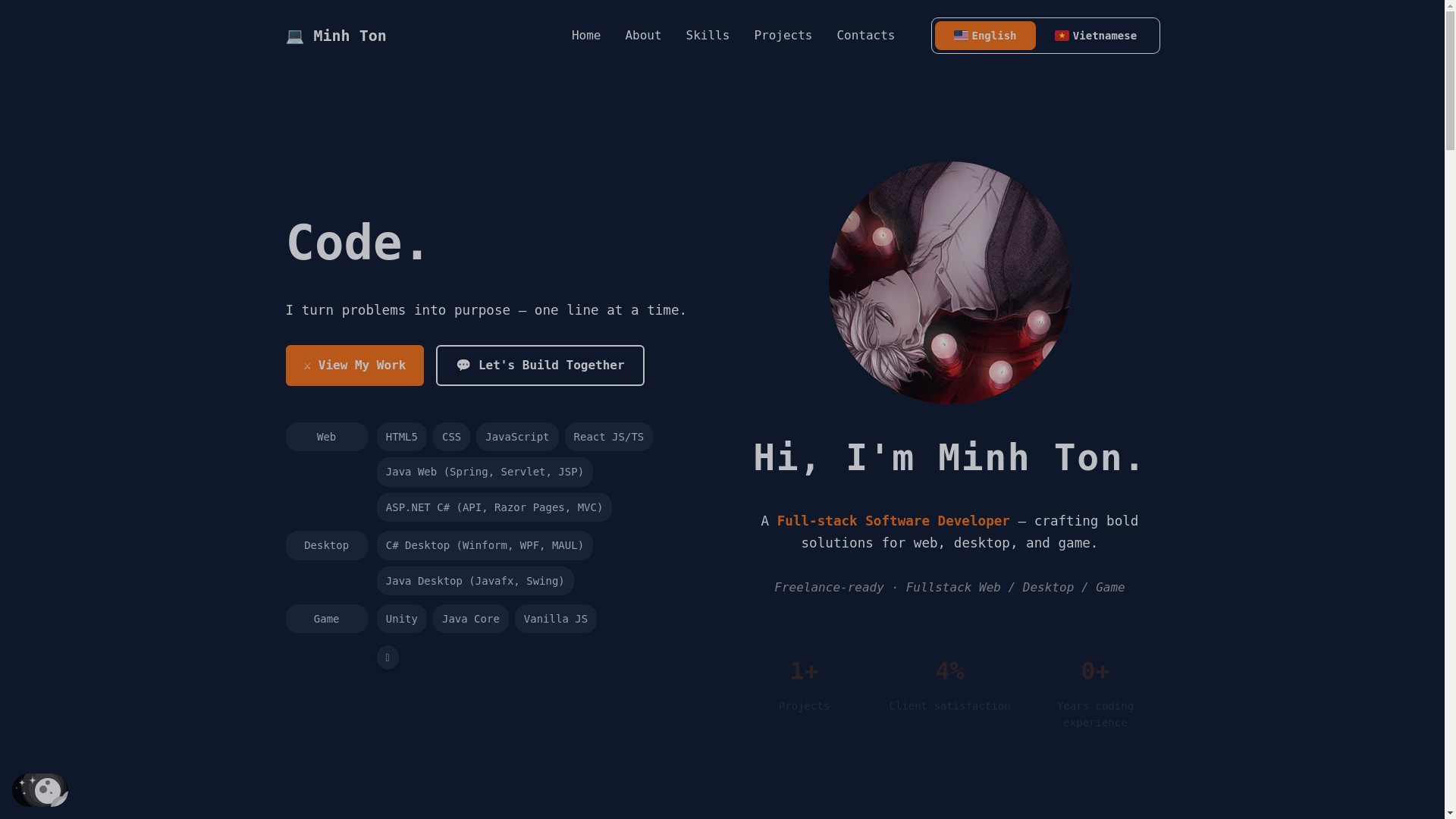 website screenshot of https://minhton.dev/