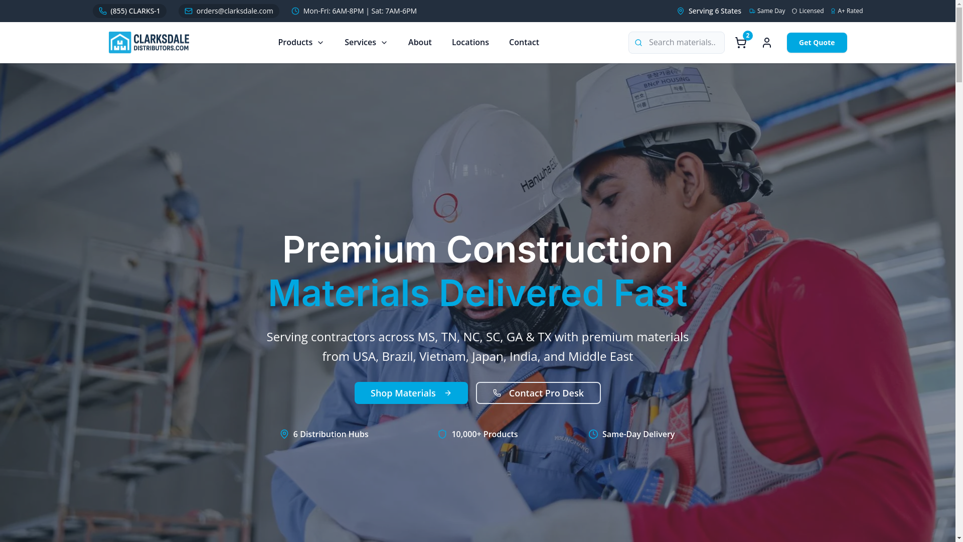 website screenshot of https://clarksdaledistributors.com/