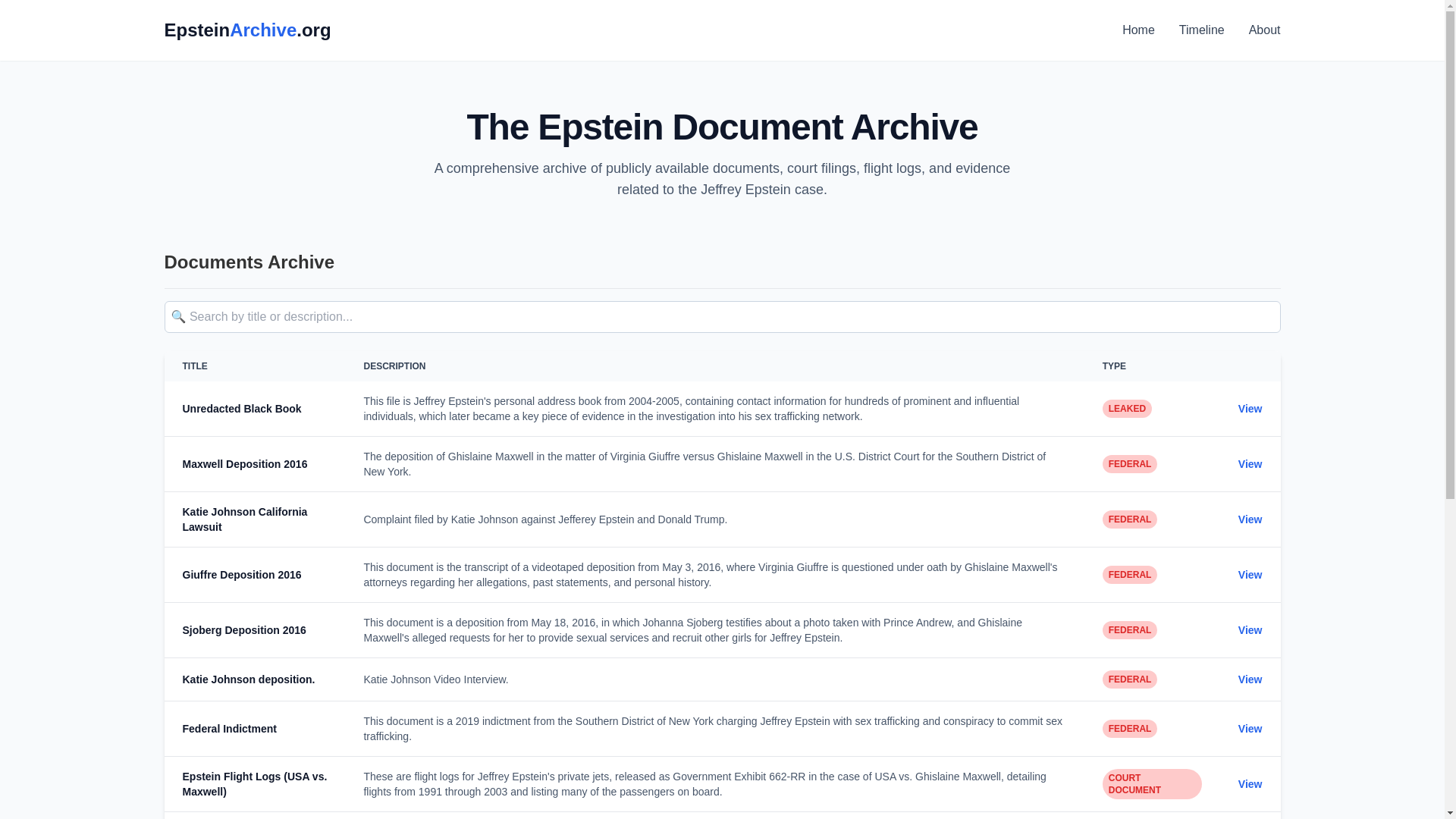 website screenshot of https://www.epsteinarchive.org/