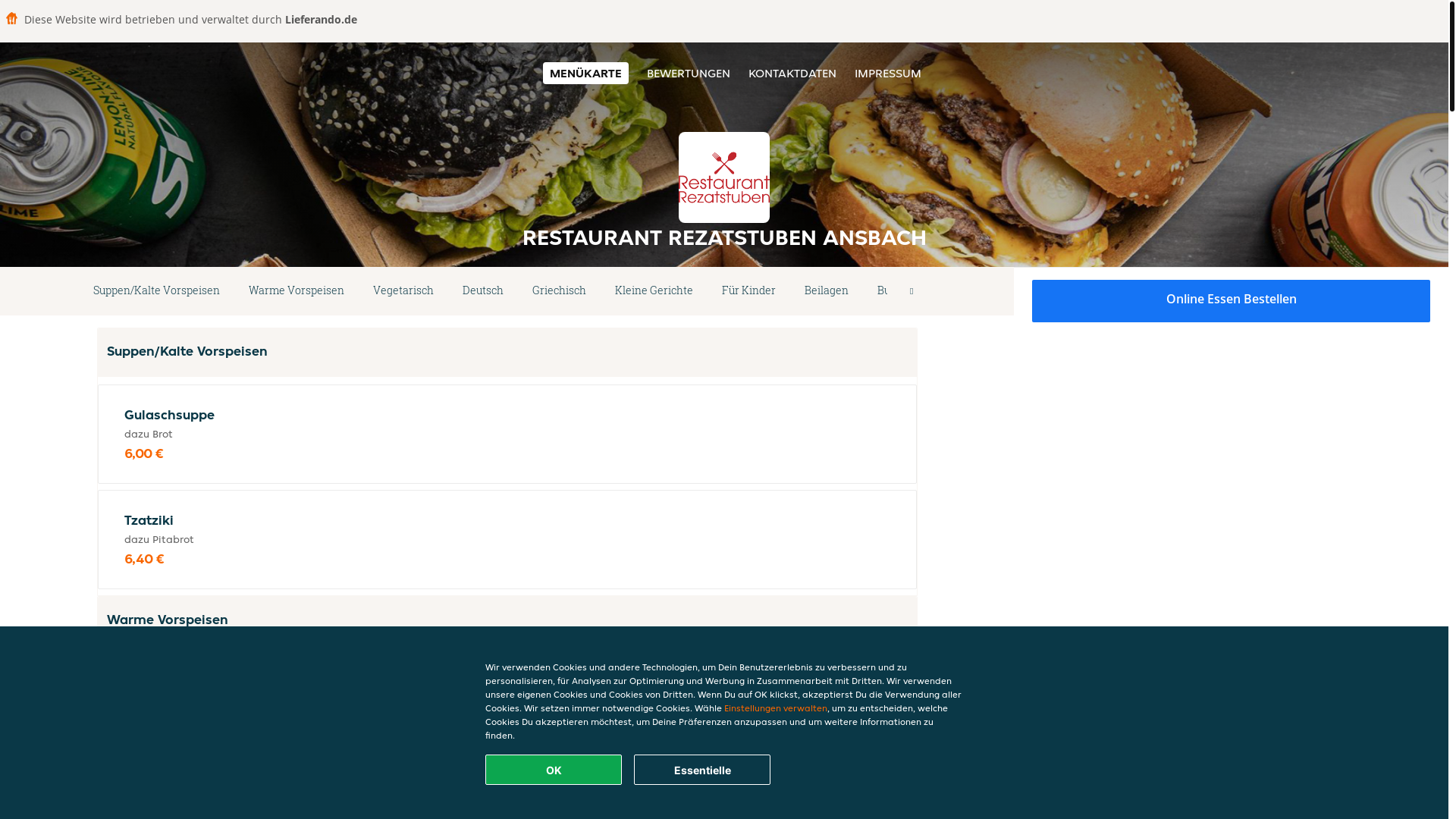 website screenshot of https://restaurantrezatstuben-ansbach.de/