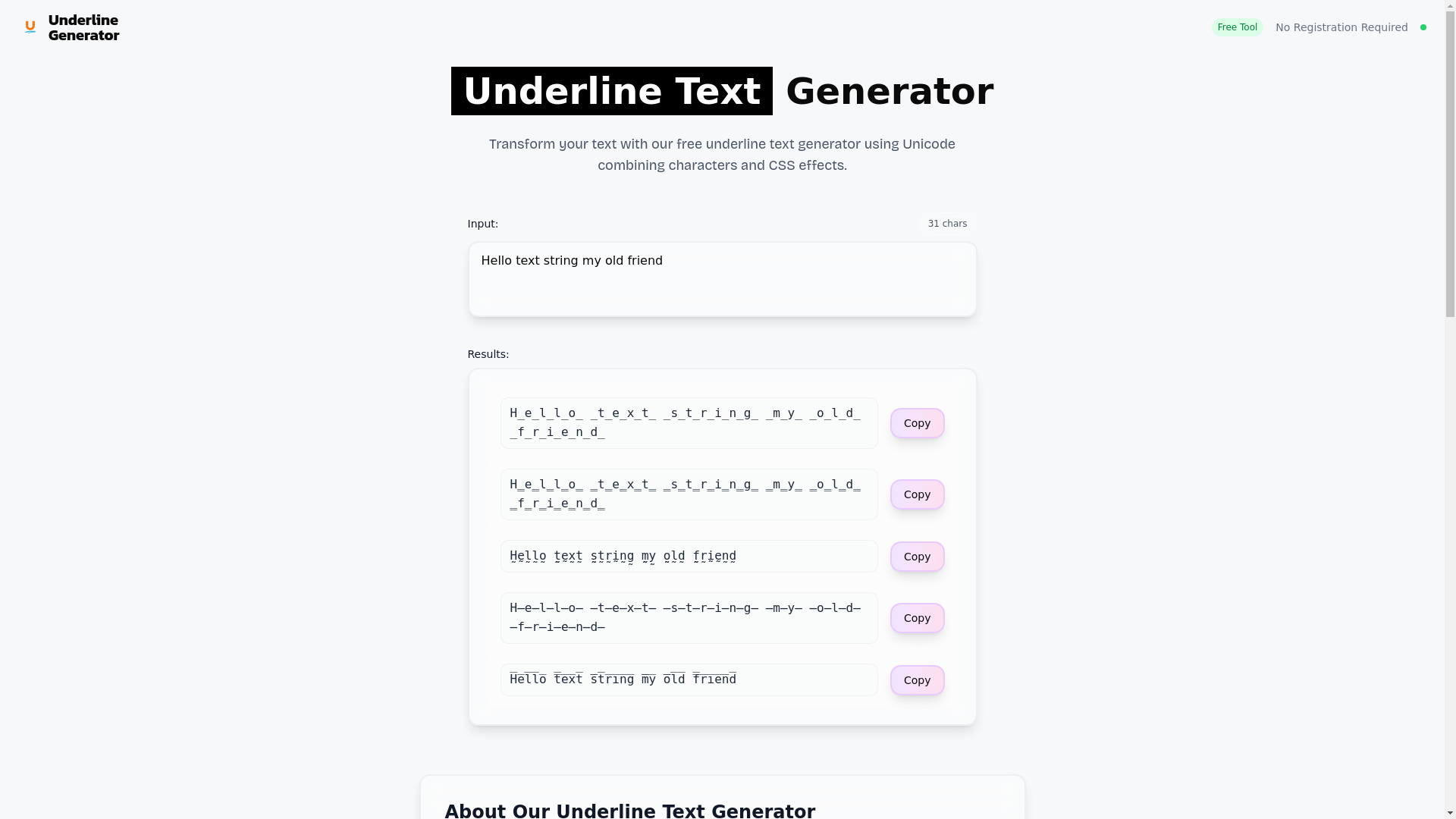 website screenshot of https://underline-text-generator.pages.dev/