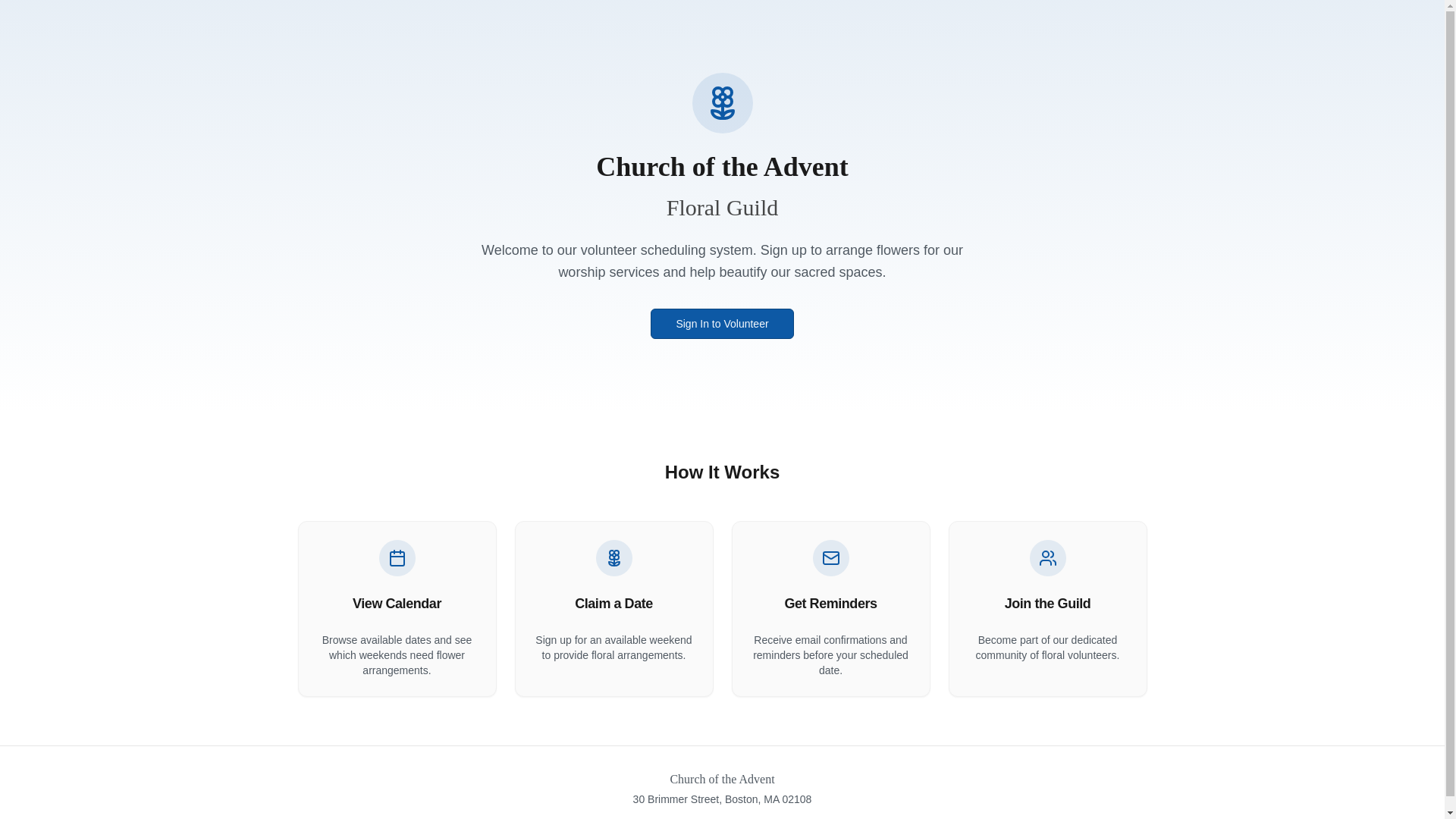 website screenshot of https://adventflowerguildscheduling.com/