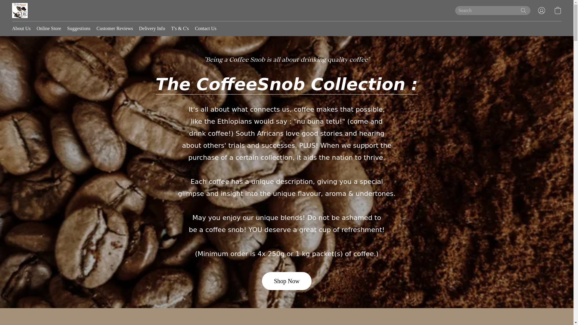 website screenshot of https://coffeesnobcollection.co.za/