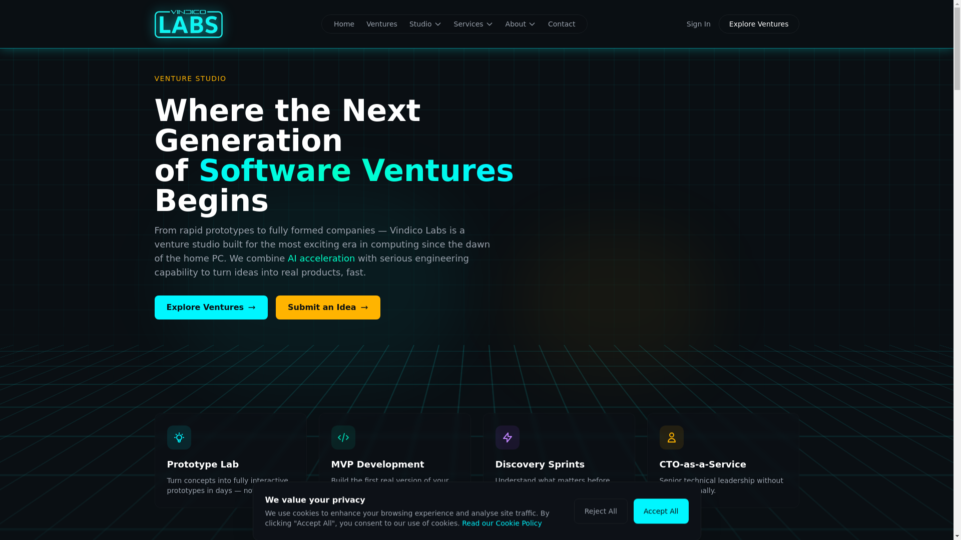 website screenshot of https://vindicolabs.net/
