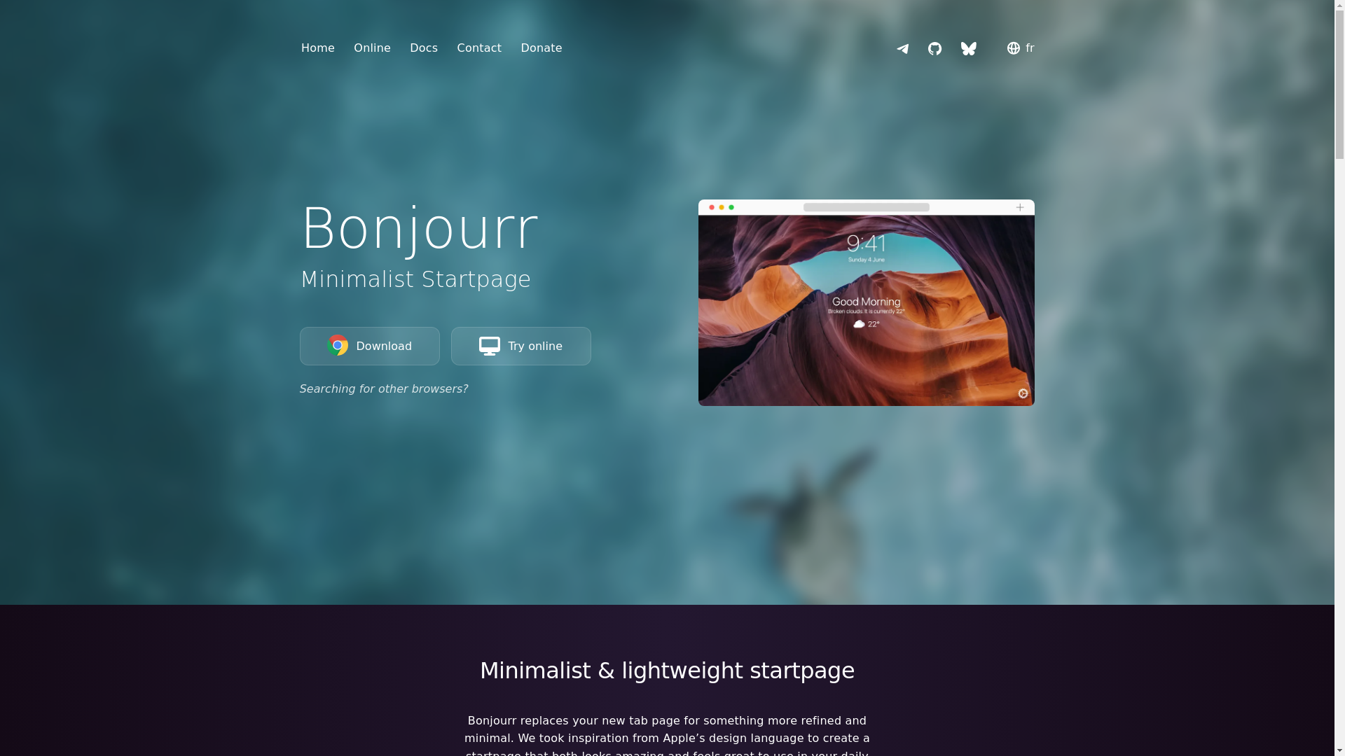 website screenshot of https://bonjourr.fr