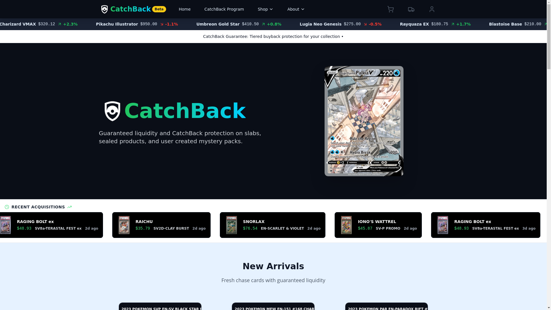 website screenshot of https://catchbackcards.com/