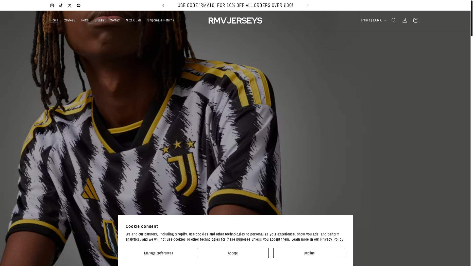 website screenshot of https://rmvjerseys.com/