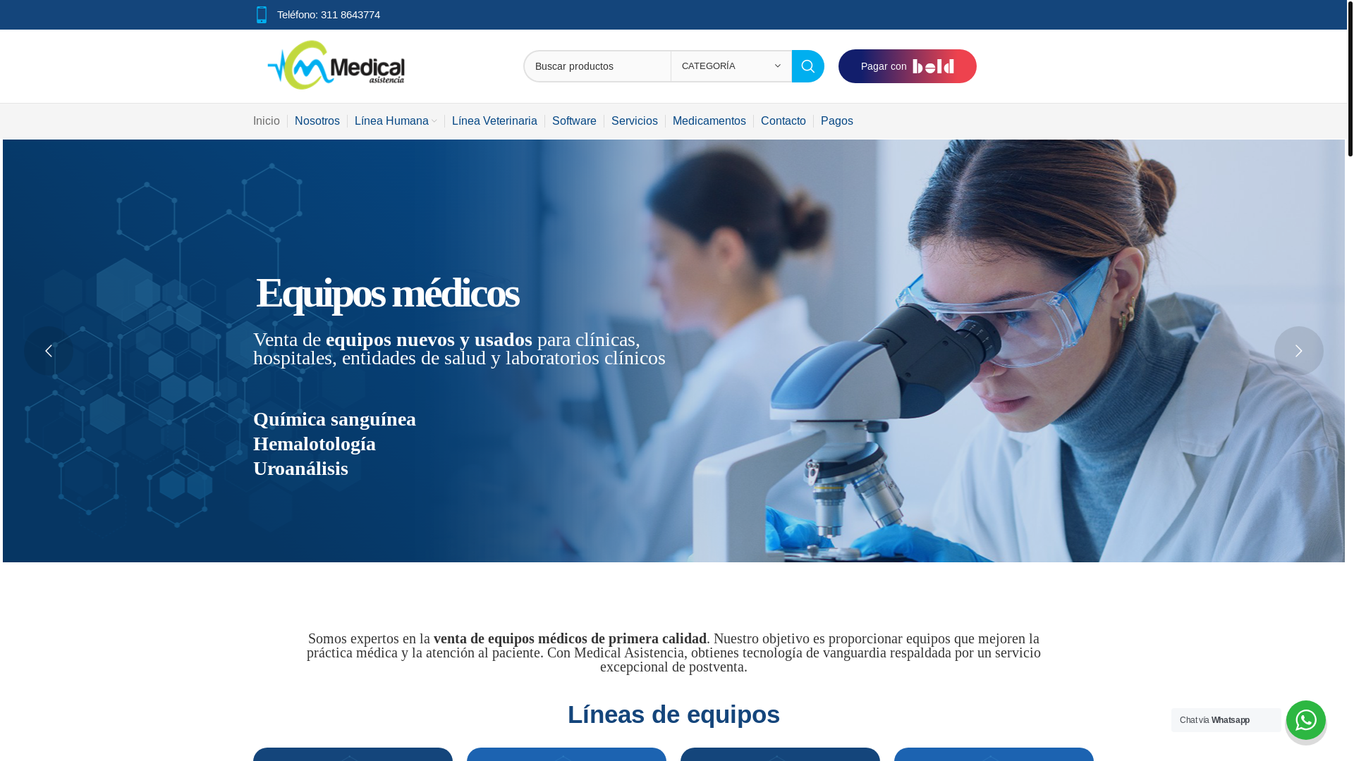 website screenshot of https://equiposmedicoscolombia.com.co/