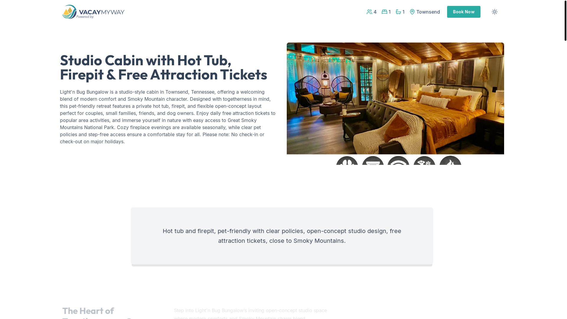website screenshot of https://warmcove.vacations/