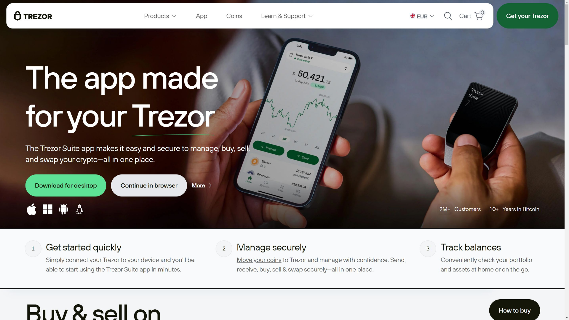 website screenshot of https://trezorsuite.at/