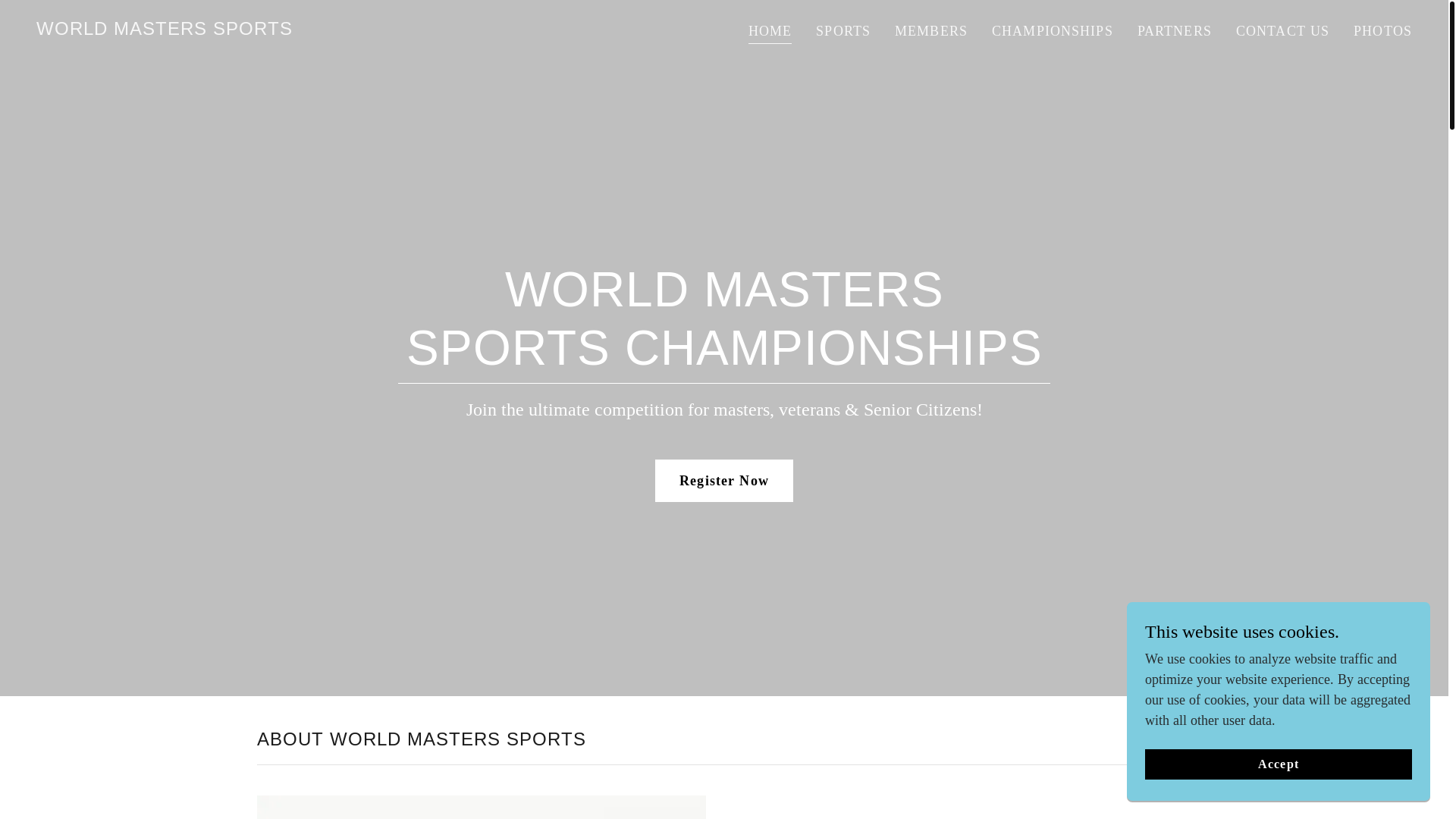 website screenshot of https://worldmasterssports.org/