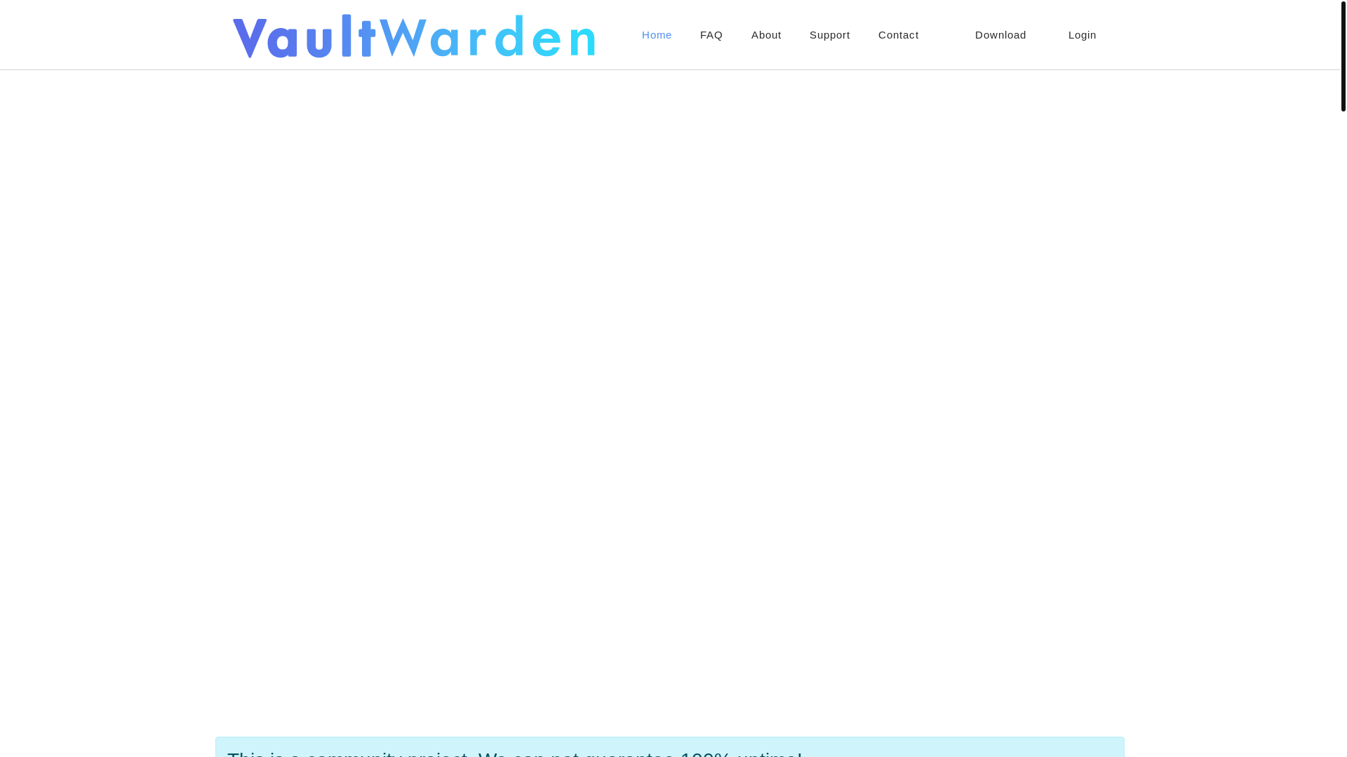 website screenshot of https://vaultwarden.net