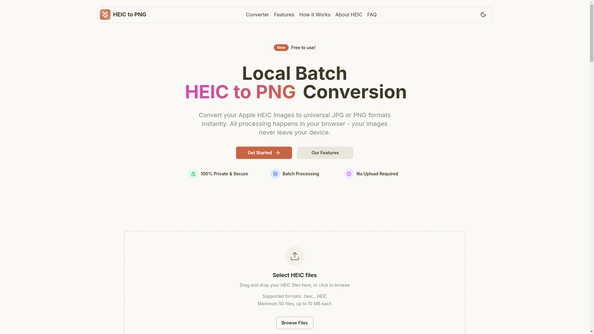 website screenshot of https://heic-to-png.org/
