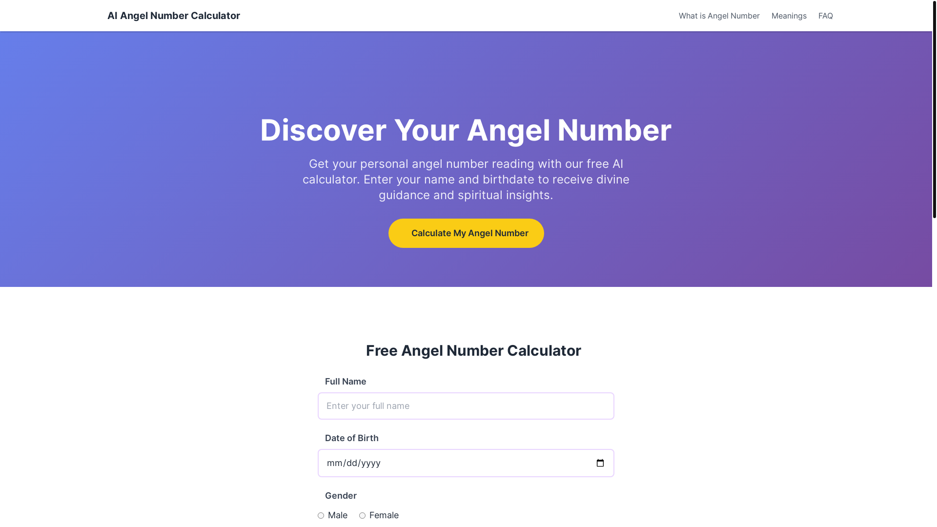 website screenshot of https://aiangelnumbercalculator.online/