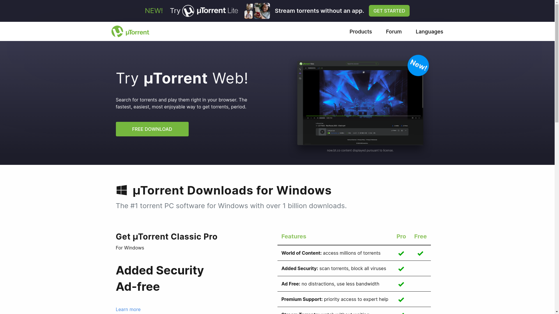 website screenshot of https://www.utorrent.com/downloads/win/