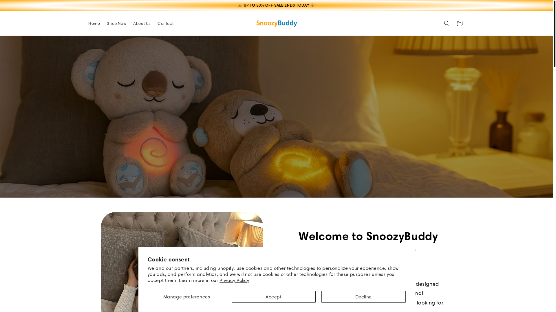 website screenshot of https://snoozybuddys.com/