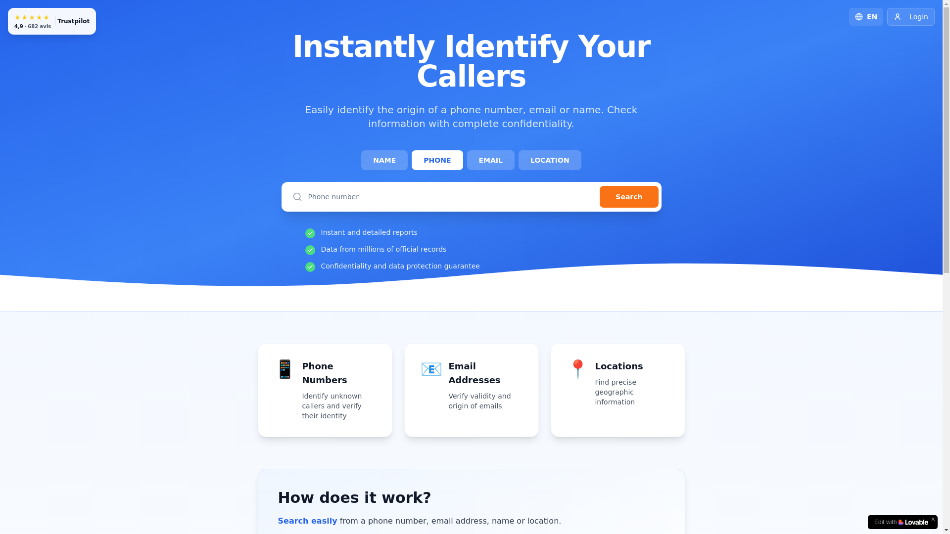 website screenshot of https://reverseandlookup.com/